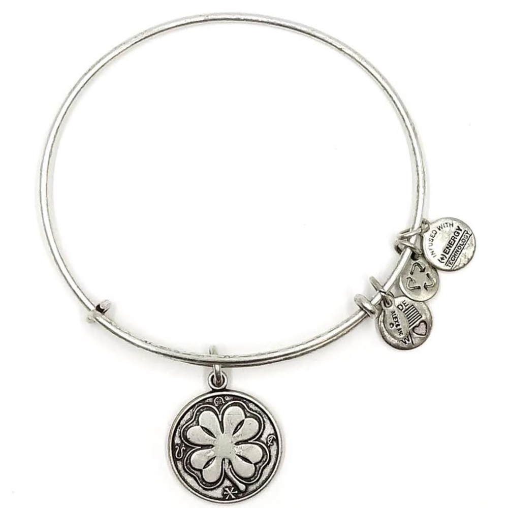 Alex and Ani Silver Four Leaf Clover Shamrock Irish Charm Bangle Bracelet